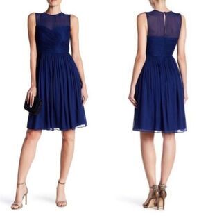 NWT J. Crew Clara Dress 100% silk with mesh panel navy sz 2 formal wedding party